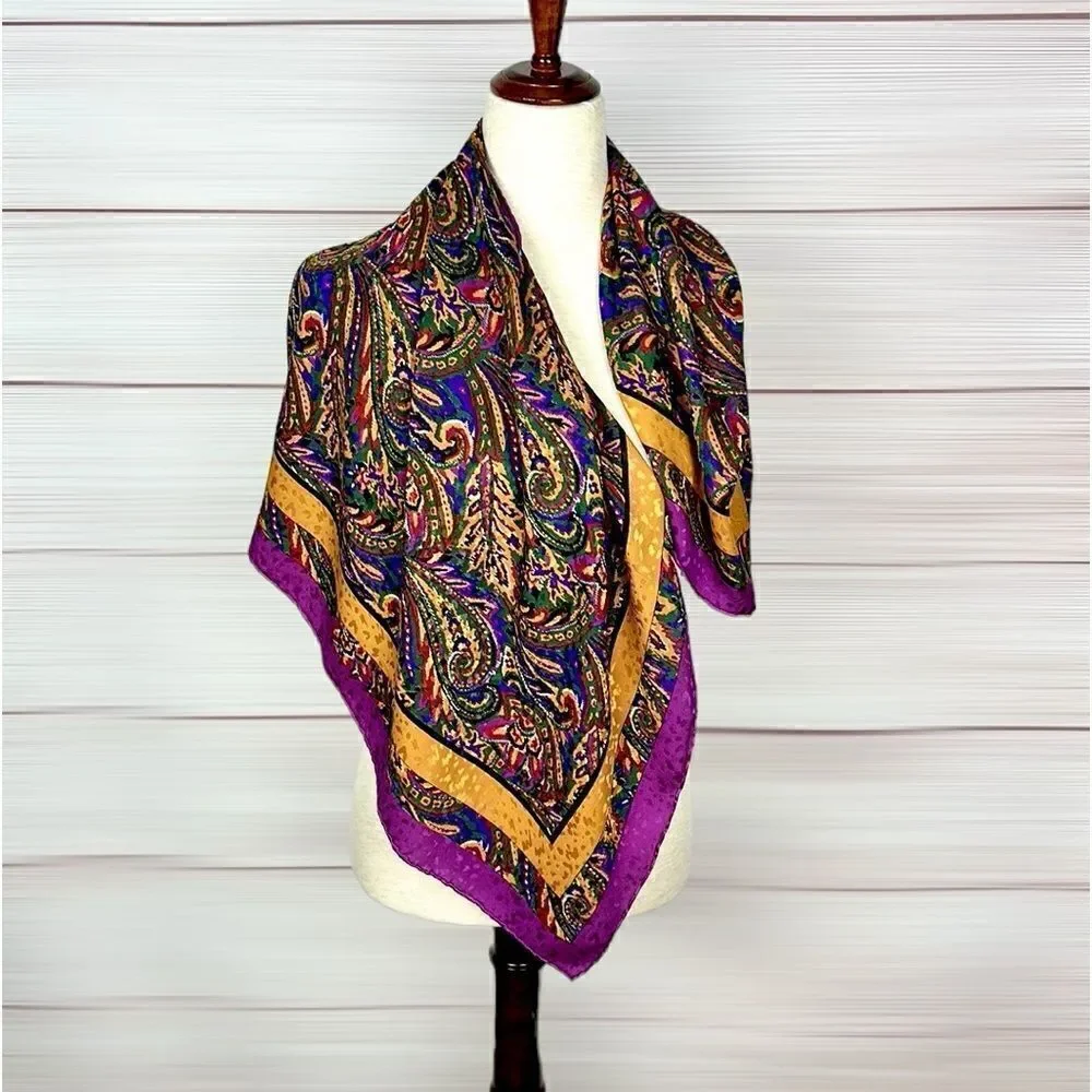 GIVENCHY for The Leadings Hotels of World Silk Scarf Purple Gold Hand Rolled